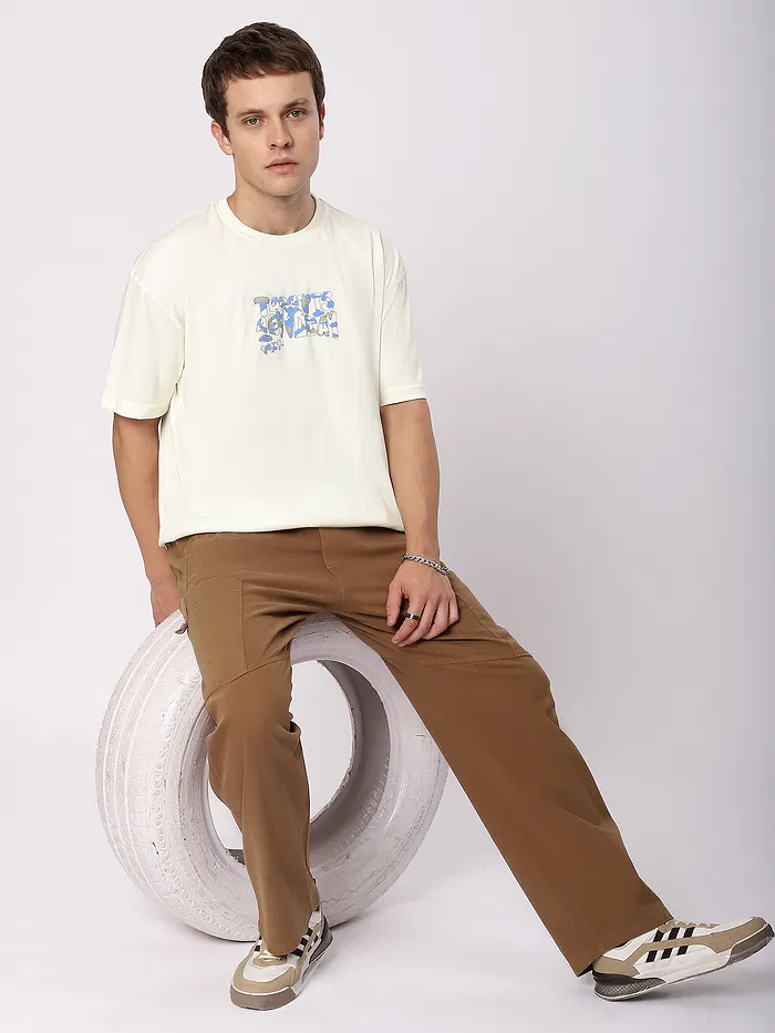 Cream Good Day Printed Oversized T-Shirt